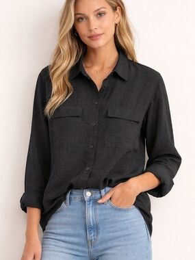 GAP Black Button-Front Long Sleeve Shirt